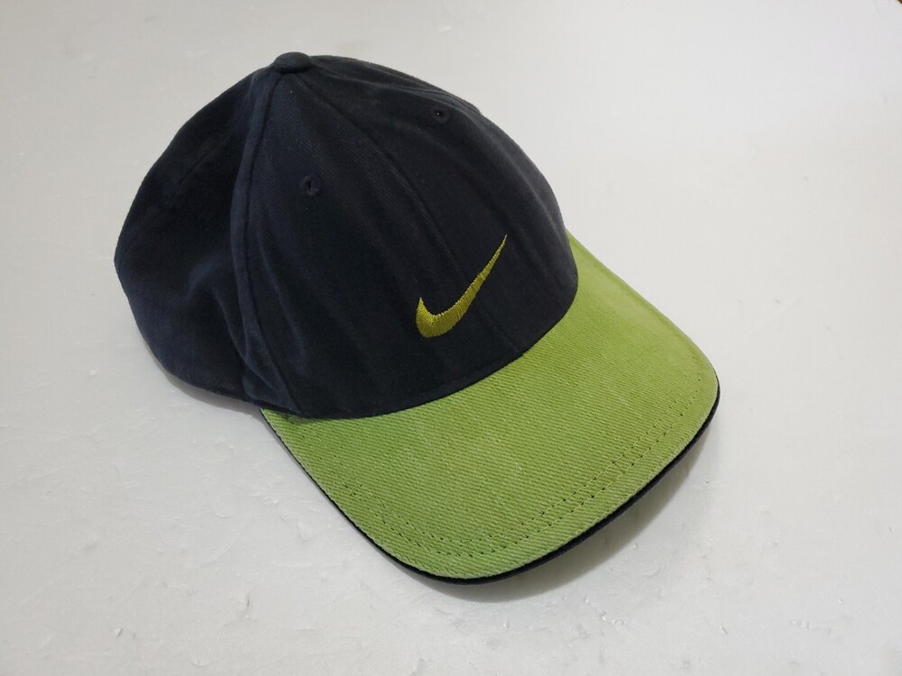 Vintage Nike Strapback Hat Cap Adult 100% Cotton Black Green Made In USA 90s